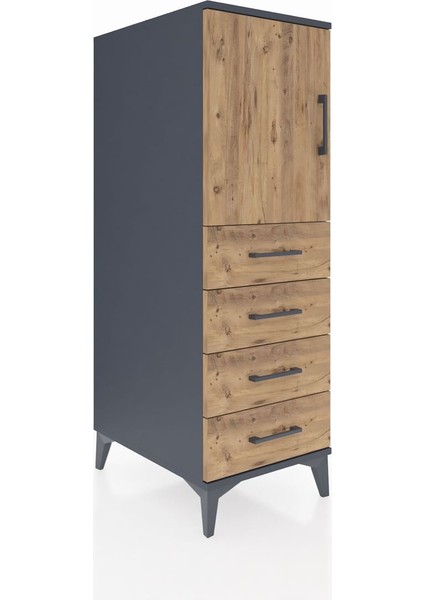 Kronos Dolap 2 Raflı 4 Çekmeceli Tek Kapaklı 44X59X134 Antrasit-Çam fiyatları