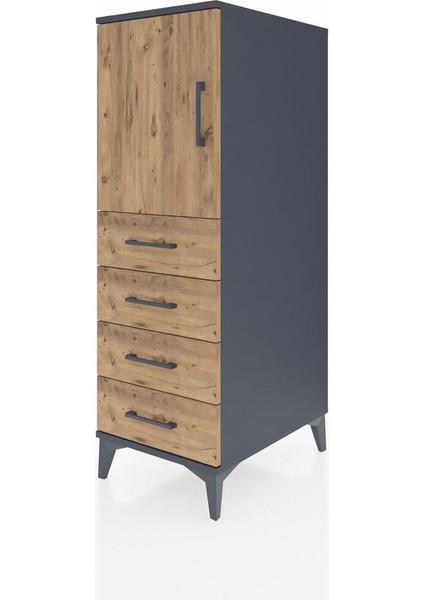 Kronos Dolap 2 Raflı 4 Çekmeceli Tek Kapaklı 44X59X134 Antrasit-Çam modelleri