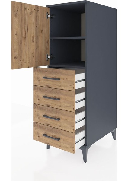 Kronos Dolap 2 Raflı 4 Çekmeceli Tek Kapaklı 44X59X134 Antrasit-Çam fırsatları