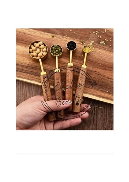 4 Adet Gold Paslanmaz Çelik Ahşap Saplı Ölçü Kaşığı Seti Ölçü Kabı 1.25ML 2.5ml 5ml 15ML fiyatları