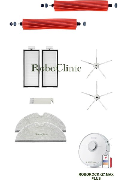Roborock Q7 Max Plus Yedek Ana Fırça, Yan Fırça, Hepa Filtre, Mop - 9 Parça