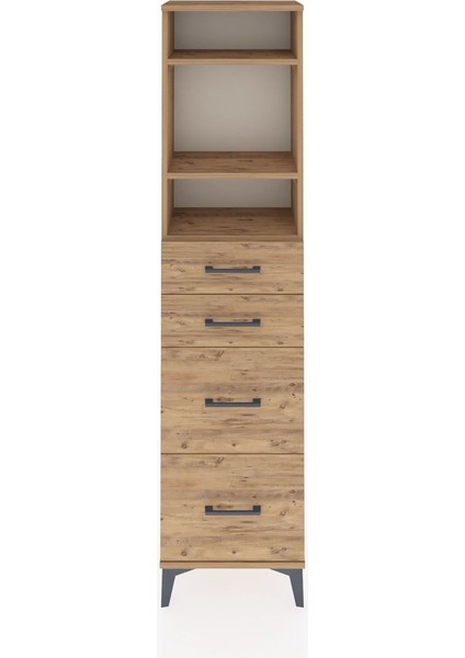 Arges Dolap 3 Raflı 4 Çekmeceli 44X30X182 Çam-Çam