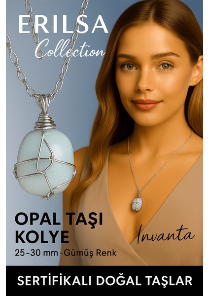 Sertifikalı Gümüş Tel Sargılı Doğal Opal Taşı Kolye – 30-35 mm Sezgi ve Yaratıcılık Taşı