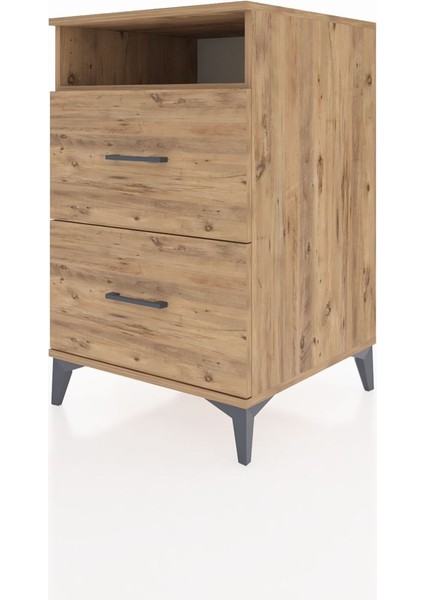 Kronos Komodin Tek Raflı 2 Çekmeceli 60X59X96 Çam-Çam modelleri