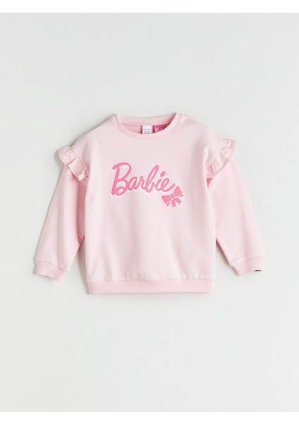 Yeni Sezon Bisiklet Yaka Barbie Baskılı Kız Bebek Sweatshirt