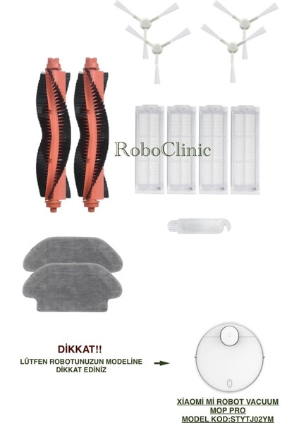 Xiaomi Mi Robot Vacuum Mop Pro Beyaz Robot Süpürge Uyumlu (STYJO2YM) Yedek Fırça, Hepa Filtre, Mop - 13 Parça