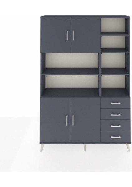 Arges Dolap 9 Raflı 4 Çekmeceli 4 Kapaklı 132X30X195 Antrasit-Antrasit/antrasit