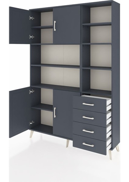 Arges Dolap 9 Raflı 4 Çekmeceli 4 Kapaklı 132X30X195 Antrasit-Antrasit/antrasit modelleri