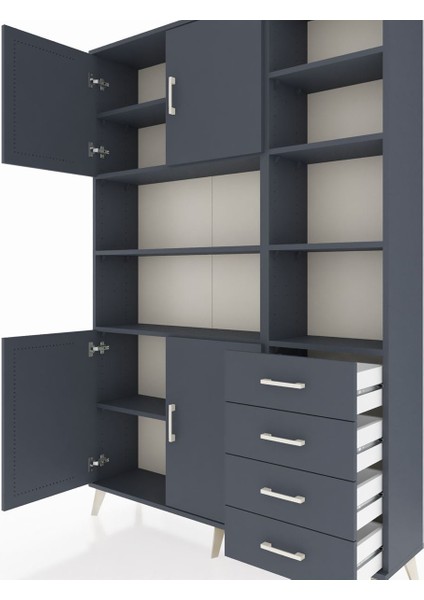 Arges Dolap 9 Raflı 4 Çekmeceli 4 Kapaklı 132X30X195 Antrasit-Antrasit/antrasit fırsatları