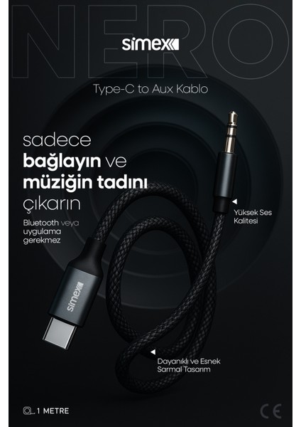 Type C Dac Sa-02 Nero Kumaş Aux Kablosu modelleri