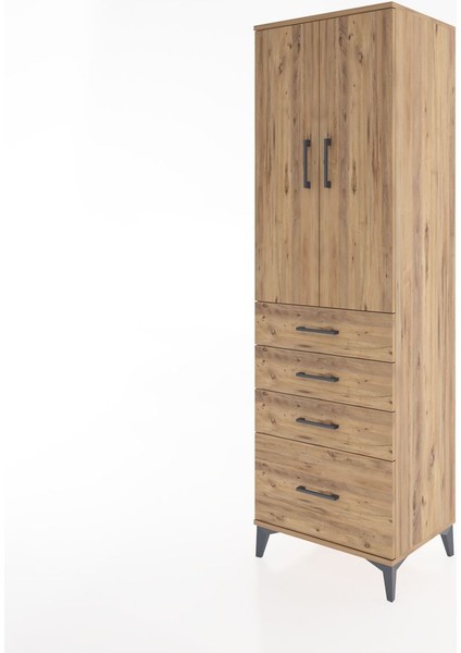 Hyperion Dolap Tek Raflı 4 Çekmeceli Tek Askılı 60X44X195 Çam-Çam modelleri