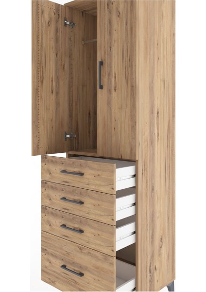 Hyperion Dolap Tek Raflı 4 Çekmeceli Tek Askılı 60X44X195 Çam-Çam indirimleri