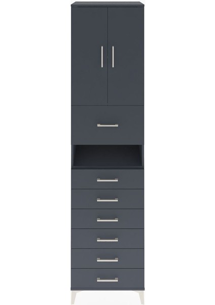 Hyperion Dolap 2 Raflı 7 Çekmeceli 2 Kapaklı 60X44X243 Antrasit-Antrasit