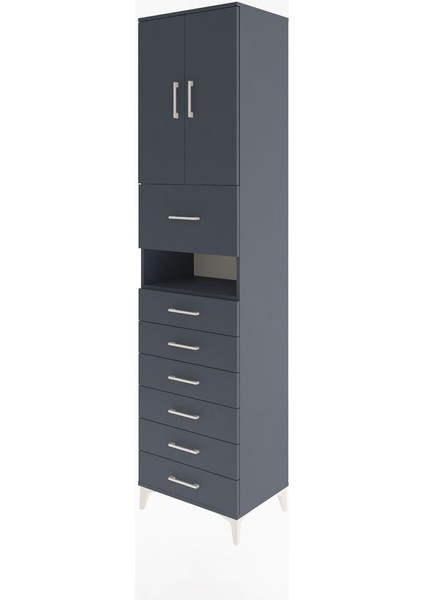 Hyperion Dolap 2 Raflı 7 Çekmeceli 2 Kapaklı 60X44X243 Antrasit-Antrasit modelleri