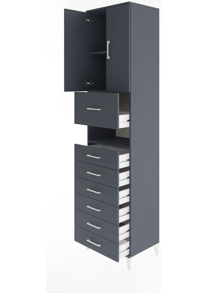 Hyperion Dolap 2 Raflı 7 Çekmeceli 2 Kapaklı 60X44X243 Antrasit-Antrasit fırsatları