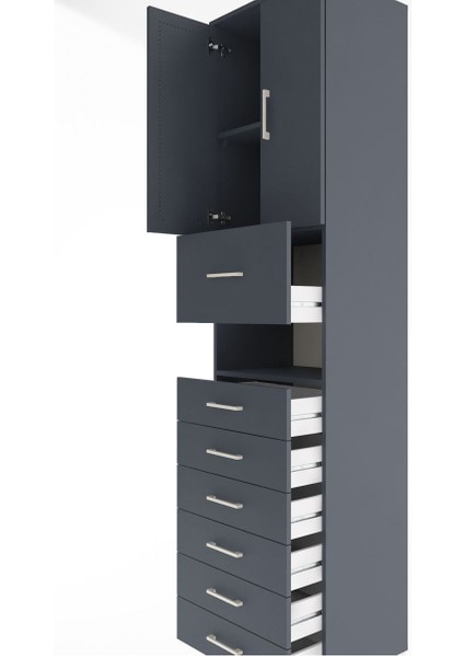 Hyperion Dolap 2 Raflı 7 Çekmeceli 2 Kapaklı 60X44X243 Antrasit-Antrasit indirimleri