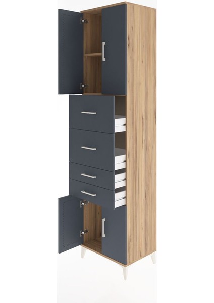 Hyperion Dolap 2 Raflı 4 Çekmeceli 4 Kapaklı 60X44X243 Çam-Antrasit fırsatları