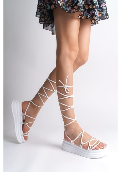 Samantha Bilekten Bağlamalı Ortopedik Taban Kadın Terlik Cbt - Beyaz