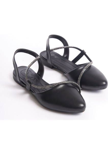 Hannah Lastikli Ortopedik Rahat Taban Taş Detaylı Kadın Babet Ayakkabı Cst - Siyah fırsatları