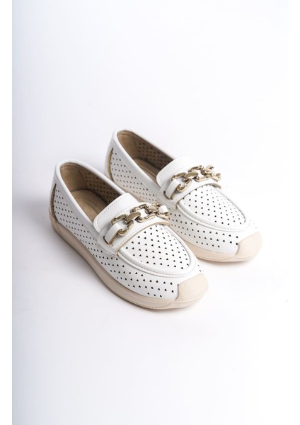 Layla Bağcıksız Ortopedik Rahat Taban Kalp Desenli Kadın Babet Ayakkabı Ckt - Beyaz fırsatları