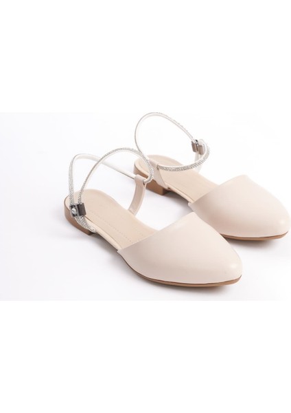 Arıana Lastikli Ortopedik Rahat Taban Bilekten Taş Detaylı Kadın Babet Ayakkabı Ckt - Krem fırsatları