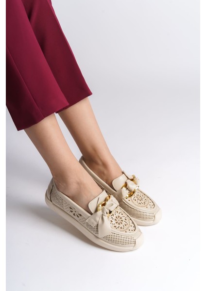 Lydıa Bağcıksız Ortopedik Rahat Taban Çiçek Desenli Kadın Babet Ayakkabı Ckt - Krem fiyatları