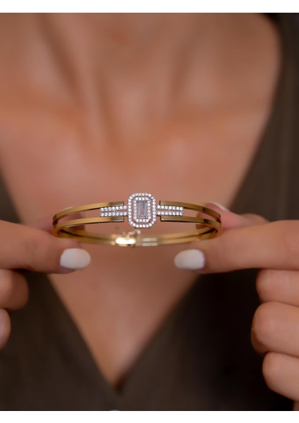 14 Ayar Altın Baget Taşlı Kelepçe Bilezik modelleri