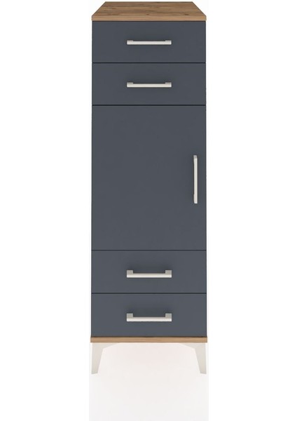 Kronos Dolap 2 Raflı 4 Çekmeceli Tek Kapaklı 44X59X134 Çam-Antrasit