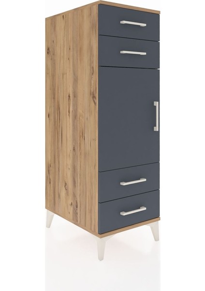 Kronos Dolap 2 Raflı 4 Çekmeceli Tek Kapaklı 44X59X134 Çam-Antrasit fiyatları