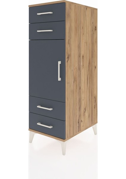 Kronos Dolap 2 Raflı 4 Çekmeceli Tek Kapaklı 44X59X134 Çam-Antrasit modelleri