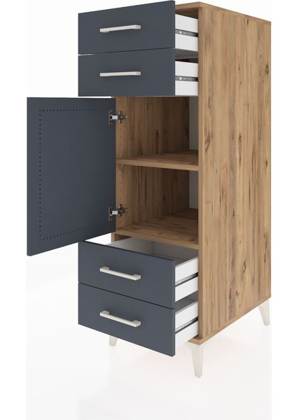 Kronos Dolap 2 Raflı 4 Çekmeceli Tek Kapaklı 44X59X134 Çam-Antrasit fırsatları