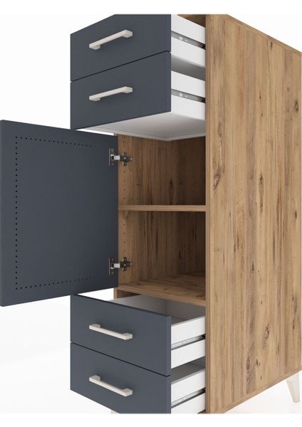 Kronos Dolap 2 Raflı 4 Çekmeceli Tek Kapaklı 44X59X134 Çam-Antrasit indirimleri