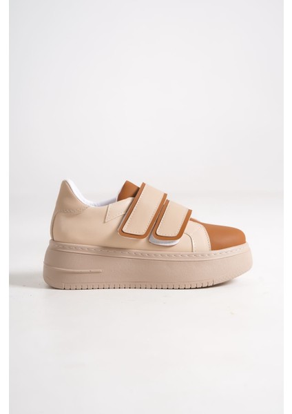 Valencıa Bağcıksız Cırt Cırtlı Ortopedik Taban Kadın Sneaker Spor Ayakkabı Ctt - Ten/kahve