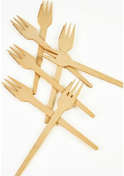 10 Adet Bambu Bıçaklı Çatal - 170MM 2’si Bir Arada