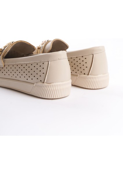 Lıly Bağcıksız Ortopedik Rahat Taban Kalp Desenli Kadın Babet Ayakkabı Ckt - Krem indirimleri