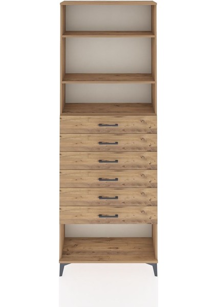 Arges Dolap 3 Raflı 6 Çekmeceli 88X30X243 Çam-Çam