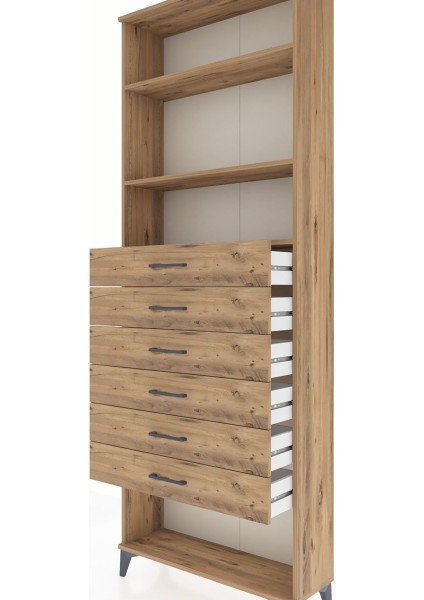 Arges Dolap 3 Raflı 6 Çekmeceli 88X30X243 Çam-Çam indirimleri