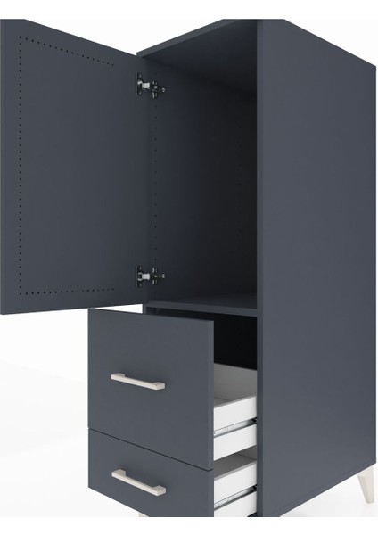 Kronos Dolap Tek Raflı 2 Çekmeceli Tek Kapaklı 44X59X134 Antrasit-Antrasit indirimleri