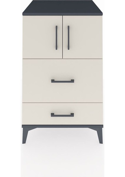 Kronos Komodin Tek Raflı 2 Çekmeceli 2 Kapaklı 60X59X96 Antrasit-Aytaşı