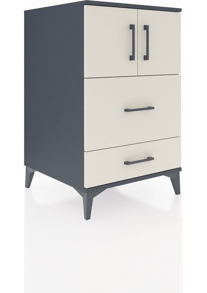 Kronos Komodin Tek Raflı 2 Çekmeceli 2 Kapaklı 60X59X96 Antrasit-Aytaşı fiyatları