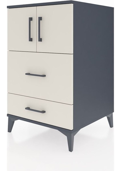 Kronos Komodin Tek Raflı 2 Çekmeceli 2 Kapaklı 60X59X96 Antrasit-Aytaşı modelleri