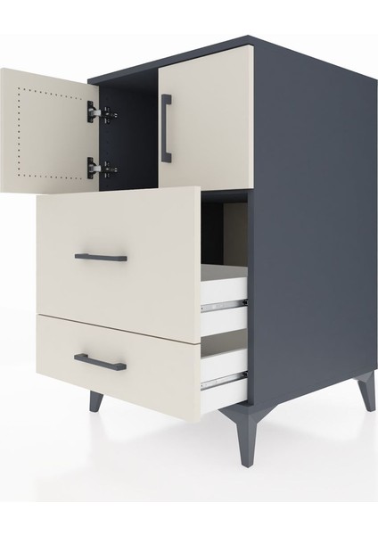 Kronos Komodin Tek Raflı 2 Çekmeceli 2 Kapaklı 60X59X96 Antrasit-Aytaşı indirimleri