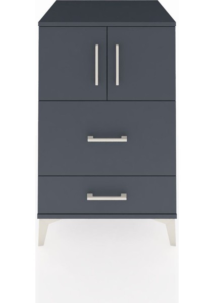 Kronos Komodin Tek Raflı 2 Çekmeceli 2 Kapaklı 60X59X96 Antrasit-Antrasit