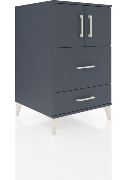 Kronos Komodin Tek Raflı 2 Çekmeceli 2 Kapaklı 60X59X96 Antrasit-Antrasit fiyatları