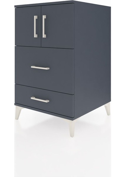 Kronos Komodin Tek Raflı 2 Çekmeceli 2 Kapaklı 60X59X96 Antrasit-Antrasit modelleri