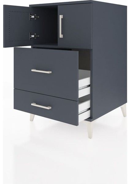 Kronos Komodin Tek Raflı 2 Çekmeceli 2 Kapaklı 60X59X96 Antrasit-Antrasit fırsatları