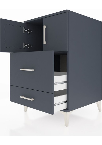 Kronos Komodin Tek Raflı 2 Çekmeceli 2 Kapaklı 60X59X96 Antrasit-Antrasit indirimleri