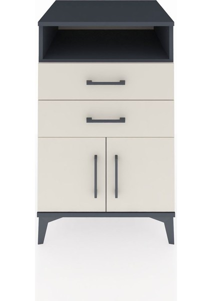 Kronos Komodin Tek Raflı 2 Çekmeceli 2 Kapaklı 60X59X96 Antrasit-Aytaşı