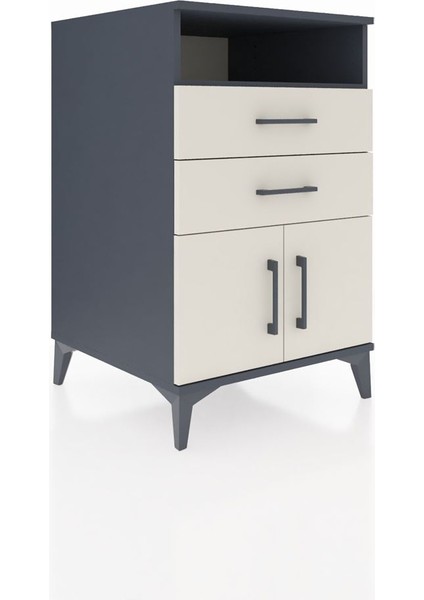 Kronos Komodin Tek Raflı 2 Çekmeceli 2 Kapaklı 60X59X96 Antrasit-Aytaşı fiyatları