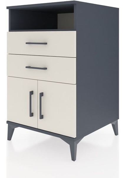 Kronos Komodin Tek Raflı 2 Çekmeceli 2 Kapaklı 60X59X96 Antrasit-Aytaşı modelleri